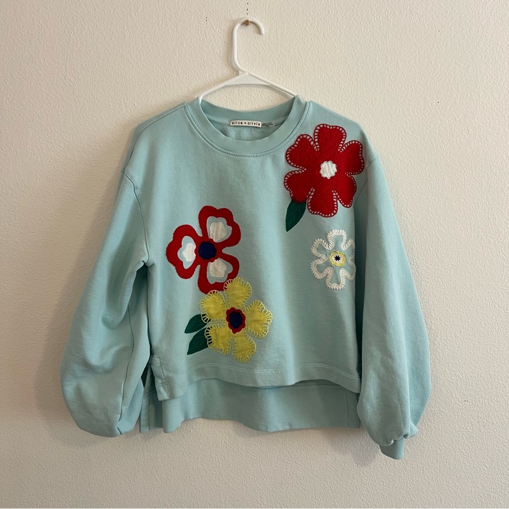 Alice + Olivia Gaia Embroidered Blouson Sleeve Sweatshirt - Blue - Picture 3 of 9